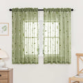 MIULEE Sage Green Sheer Curtains 2 Panels Leaf Patterned, W52 x L54 | by MIULEE