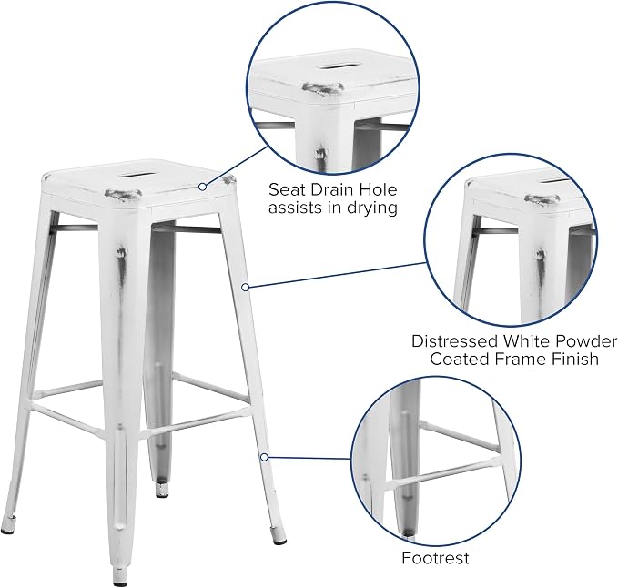 Flash Furniture Kai Commercial Grade 4 Pack 30" High Backless Distressed White - Image 6