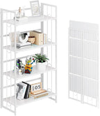 4NM No Assembly 4 Tiers Folding Bookshelf, 47.2" H Foldable Storage Shelves by 4NM