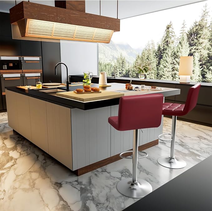 Homall Bar Stools Modern PU Leather Adjustable Swivel Barstools, Armless - Image 2