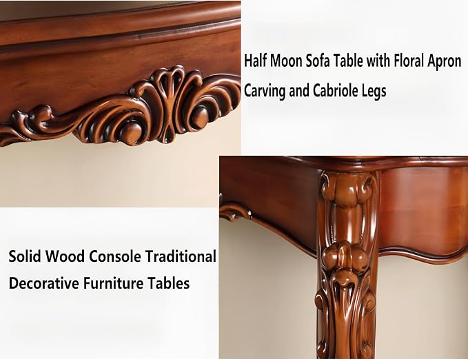 Solid Wood Console Traditional Decorative Furniture Tables, Half Moon Sofa Table - Image 5