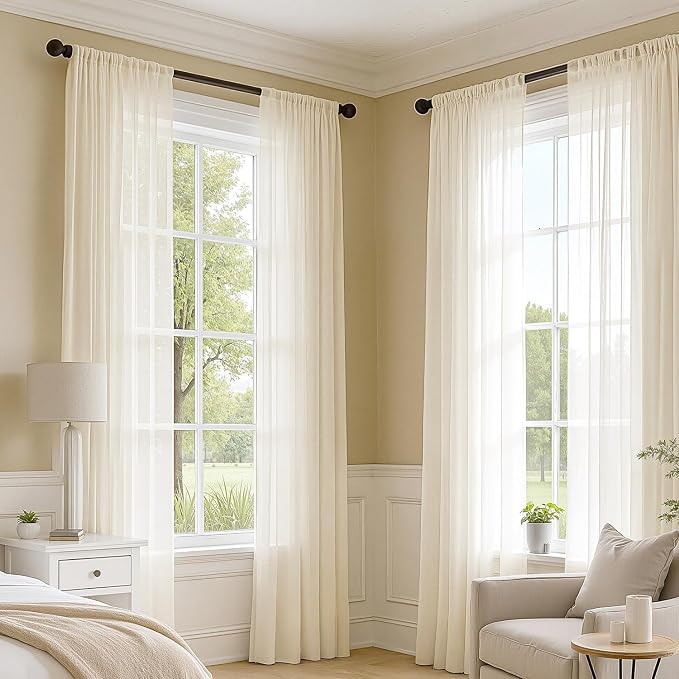 MIULEE Butter Cream Sheer Curtains 84 Inches Long 4 Panels 42 x 84 Inches | - Image 5