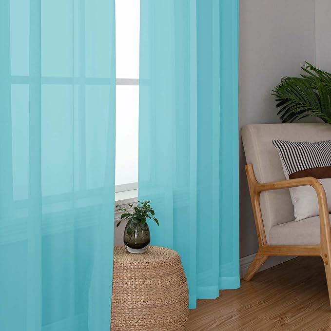 Aqua Sheer Curtains for Bedroom Living Room 90 Inches Long, Elegant Solid Light - Image 3