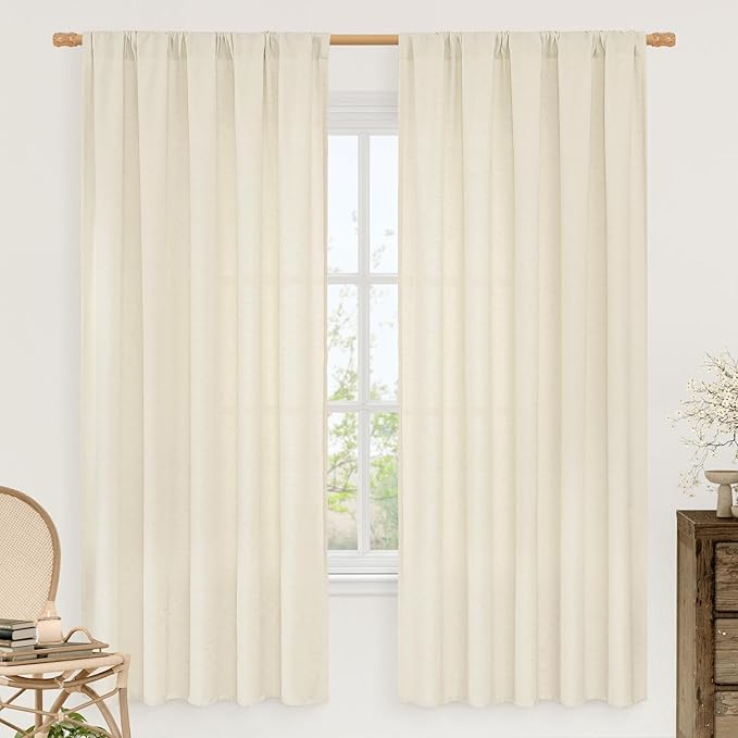 Linen Curtains 72 inches Long for Living Room, Light Beige, 2 Panels | Light by LAMIT