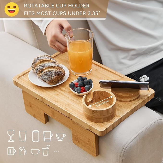 GEHE Real Bamboo Couch Armrest Table, 15.4"x9.8" Couch Arm Tray Table, 3 in 1 - Image 3