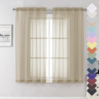 Taupe Sheer Curtains 63 Inch Length 2 Panels, Airy & Breathable Solid Voile Tan by Lecloud