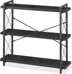 HCHQHS Bookshelf, 3-Tier Industrial Bookcase, Freestanding Horizontal by HCHQHS