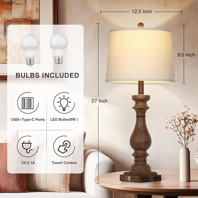 Cinkeda 29" Tall Farmhouse Table Lamp - Image 2