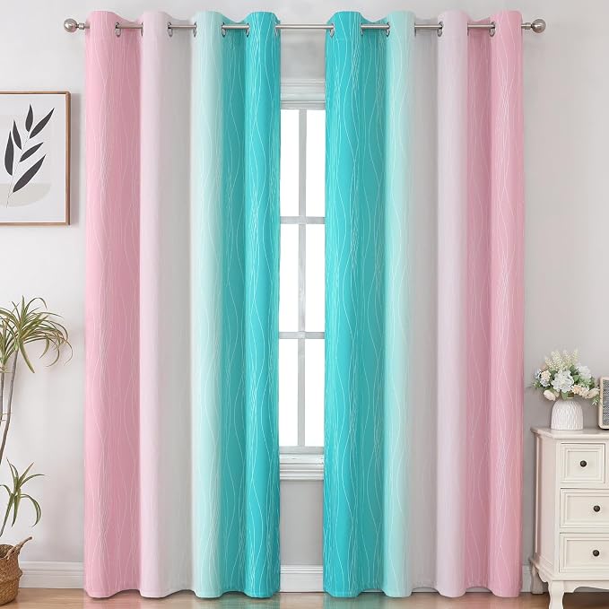 Pink and Teal Ombre Blackout Curtains - Image 2