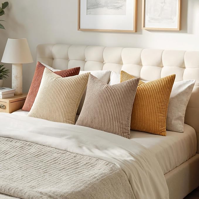 MIULEE Fall Corduroy Decorative Throw Pillow Covers Terracotta 18x18 | Set of 4 - Image 4