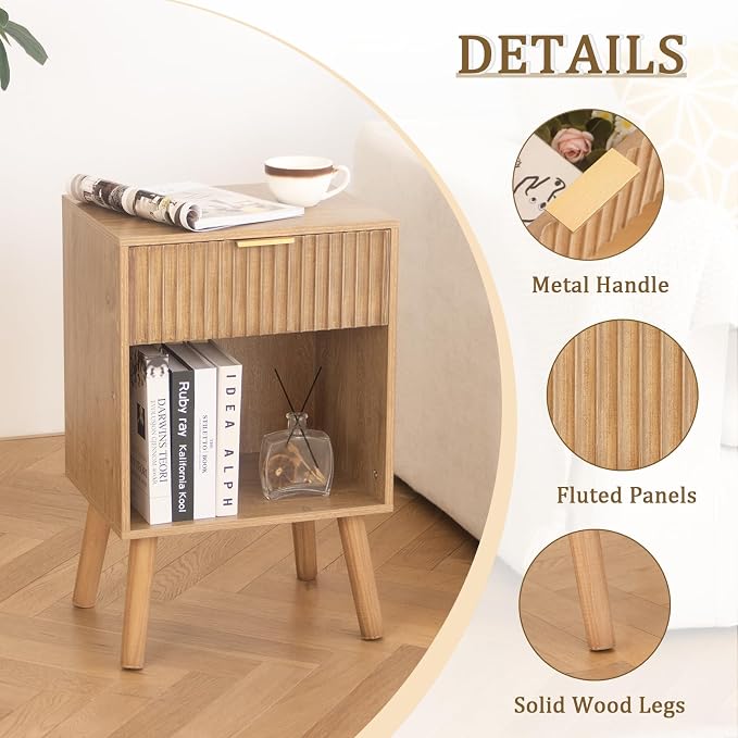 Fultyle Night Stand with Drawer, Mid Century Nightstand with Storage, Modern - Image 5