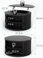 JOINICE 31.5" Black Round Lift Top Coffee Table, Modern Fluted Drum Center Table - Image 2