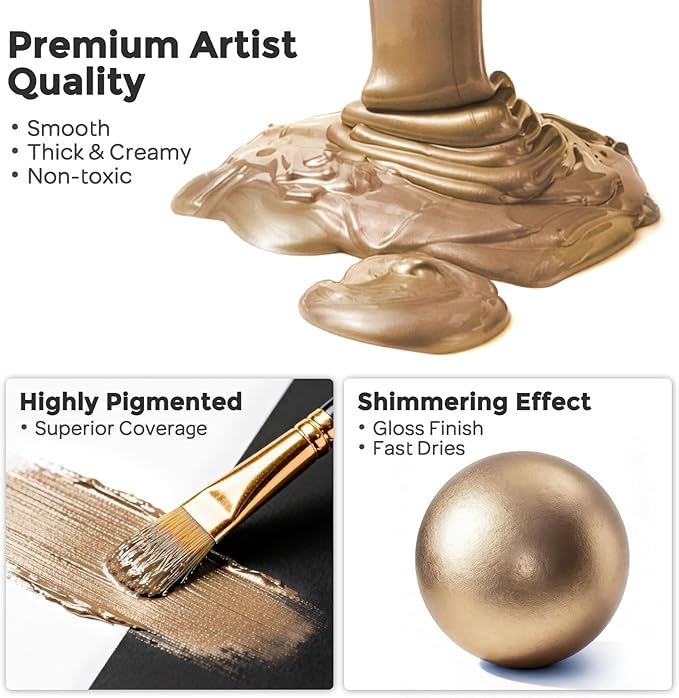 Nicpro Metallic Sahara Gold Acrylic Paint, 8.45oz/250ml Large Gold Leaf Paint - Image 2