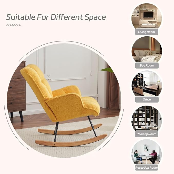 SAETSFEG Rocking Chair Nursery Teddy Upholstered Glider Rocker Rocking Accent - Image 5