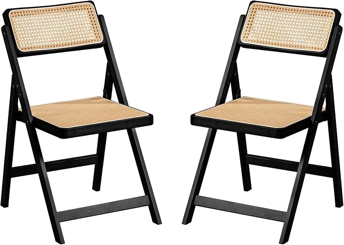 Furlide Rattan Folding Chairs, Modern Mid Century Dining Chairs Set of 2 by Furlide