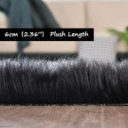 Goolela Black Round Rug 5ft Fluffy Fuzzy Sheepskin Carpet - Image 3