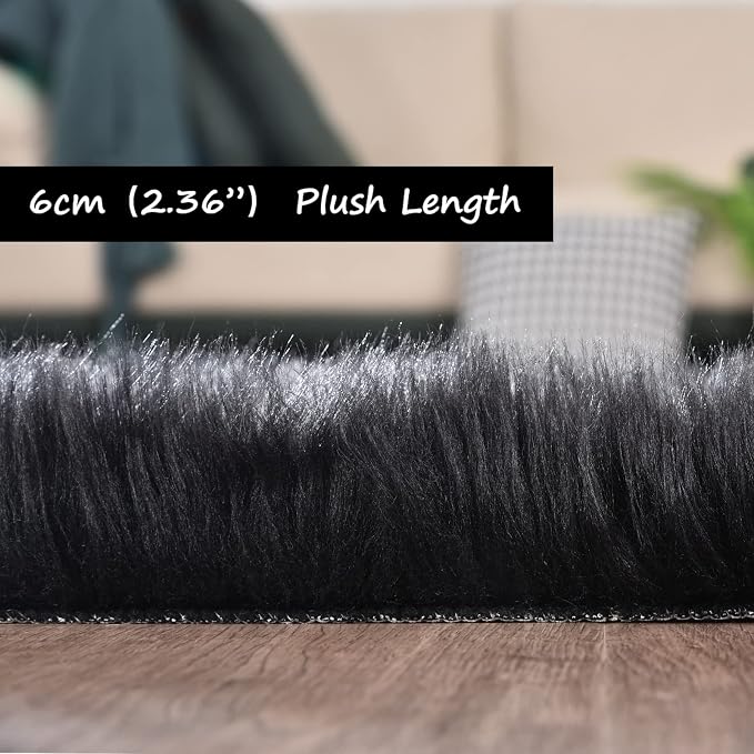 Goolela Black Sheepskin Area Rug 8x10 Fluffy Fuzzy Furry Shag Carpet - Image 4