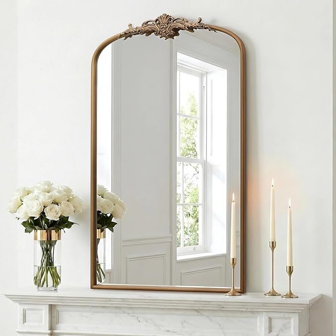 Besdomus Vintage Gold Arched Mirror: 24"x42" French Large Arch Gold Antique - Image 3