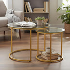 Round Nesting Coffee Table Set of 2, Modern Glass Nesting Tables, Stacking by Cuizehua