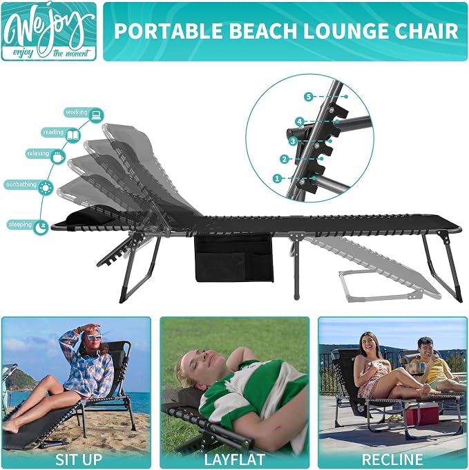#WEJOY Folding Lounge Chair Outdoor, 5-Position Adjustable Sunbathing Tanning - Image 3