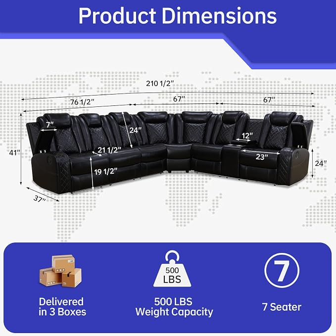 Power Reclining Leather Sectional Couch - Image 2