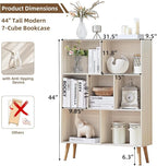 LEYAOYAO Cube Bookshelf 3 Tier Mid-Century Light Grey White Modern Bookcase - Image 2