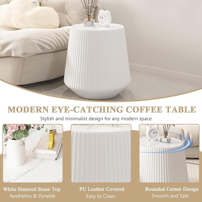 19.68" Round Marble End Table, Modern Cup Shaped Side Table - Image 6