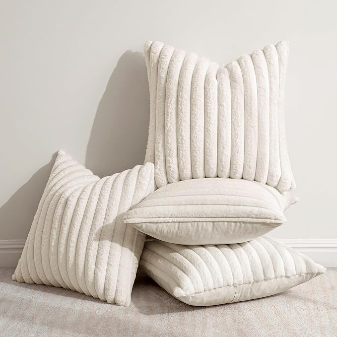 MIULEE Faux Fur Plush Decorative Throw Pillow Covers 18x18, Cream White | Set - Image 3