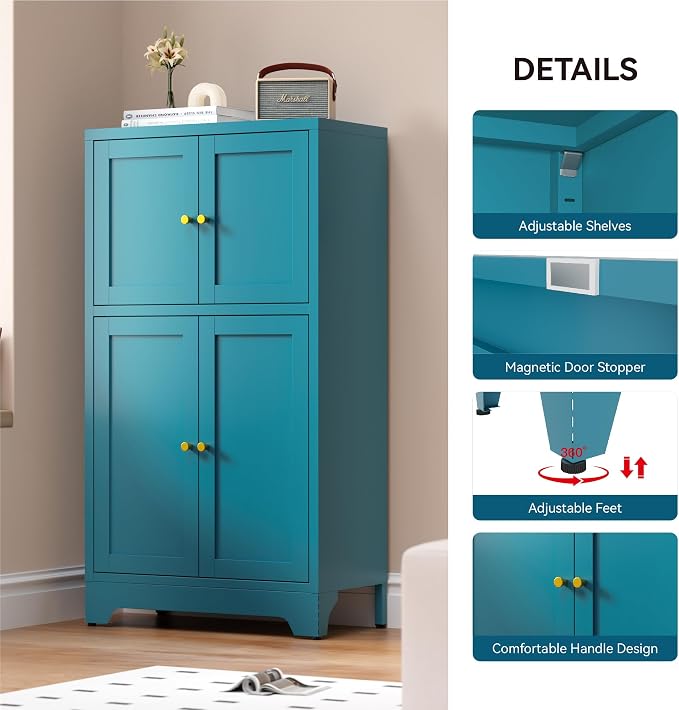 Bevivog Bathroom Floor Storage Cabinet, Metal Accent Cabinets - Image 4