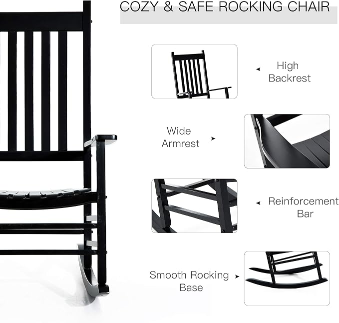 Outsunny Outdoor Rocking Chair, Patio Wooden Rocking Chair - Image 4