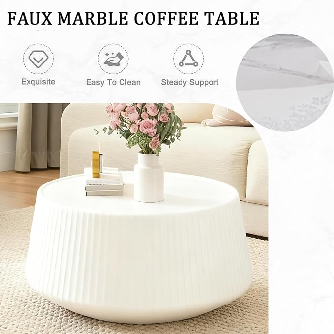 26.77" Marble Coffee Table, Modern Cup Shaped Coffee Table - Image 6