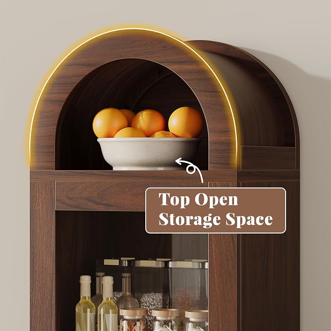 71" Tall Arched Cabinet with Acrylic Door, Modern Curio Arched Bookcase with - Image 6