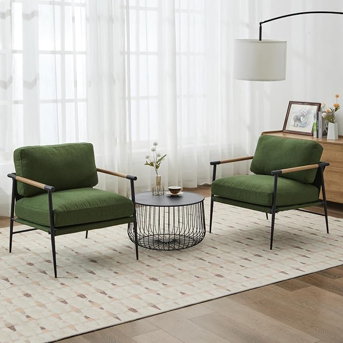 Ya-Home Mid-Century Accent Chair Set of 2, Soft Armchair Linen Fabric Lounge by Ya-Home