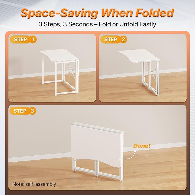 Huuger Folding Desk for Small Spaces, 31.5 Inch Foldable Computer Table - Image 7