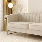 Mid-Century Modern Beige Velvet Sofa - Image 3