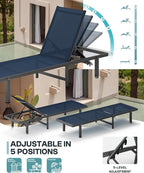 Lounge Chair Outdoor with Wheels, Aluminum Patio Chaise Lounge Chair with 5 - Image 7