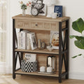 FATORRI Rustic Bookshelf with Drawer, Industrial Wood and Metal Bookcase by FATORRI