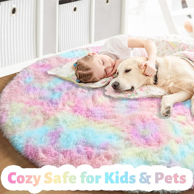Amdrebio Rainbow Unicorn Large Round Rug 6Ft - Image 2