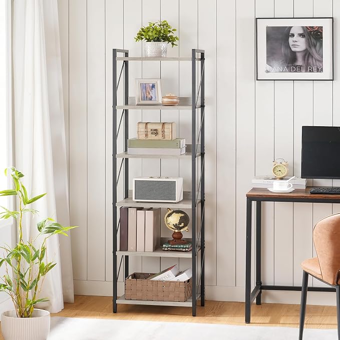 HOOBRO Bookshelf, 6-Tier Industrial Bookcase, Book Shelf Storage Organizer - Image 2