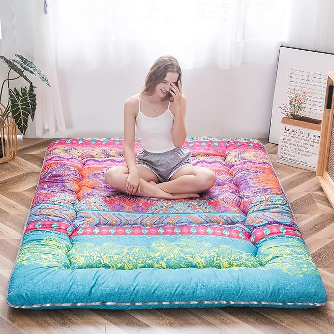 MAXYOYO Bohemian Retro Mattress Boho Floral Japanese Futon Mattress Tatami by MAXYOYO