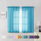 Turquoise Sheer Curtains 54 Inch Length 2 Panels, Light Filtering Voile Curtain by Lecloud