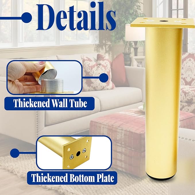 Set of 4 Aluminum Alloy Furniture Legs 10 Inch Height, 1.5 Inch Diameter - Image 4