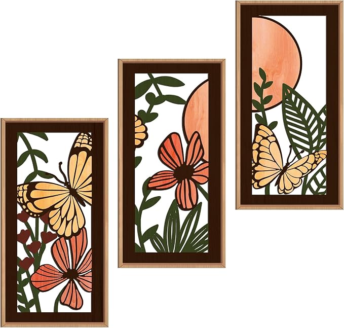 IARTTOP Wood Floral Framed Wall Art 8x16 Inch Set of 3 Abstract Green Leaf by IARTTOP