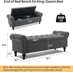 SOFTHION 58.1" Storage Bench Upholstered Linen End of Bedroom Bed Bench Ottoman - Image 2