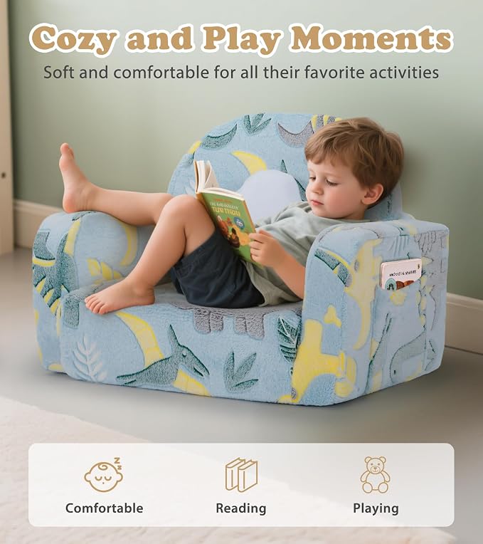 Kids Couch, 2-in-1 Soft Toddler Couch Fold Out - Image 4