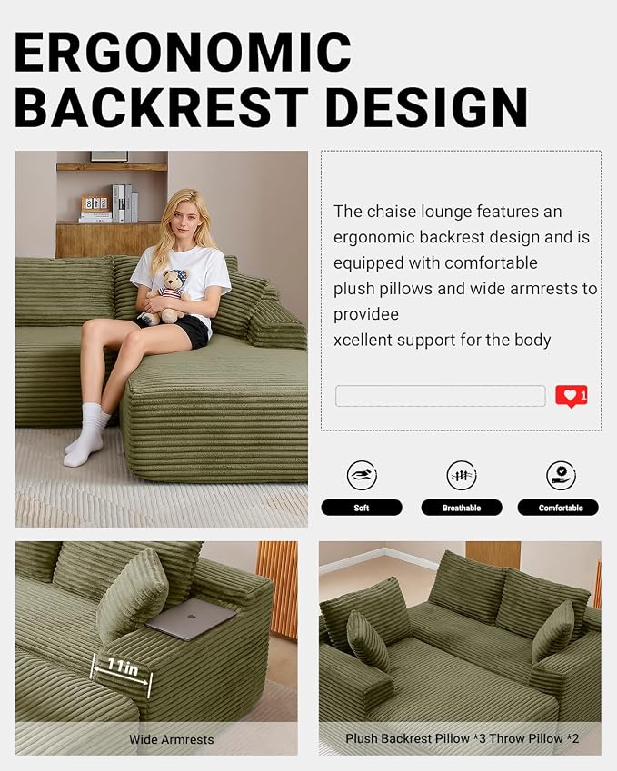 108 Inch Cloud Sectional Couch, Modern Modular Sectional Sofa - Image 8