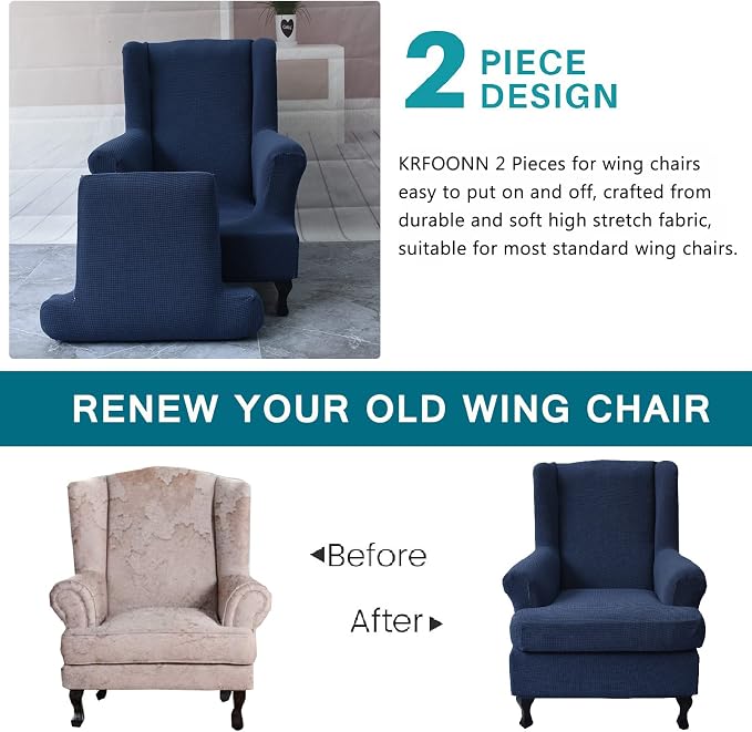 KRFOONN Wingback Chair Covers Slipcovers 2 Piece Stretch Wing Chair Covers - Image 4