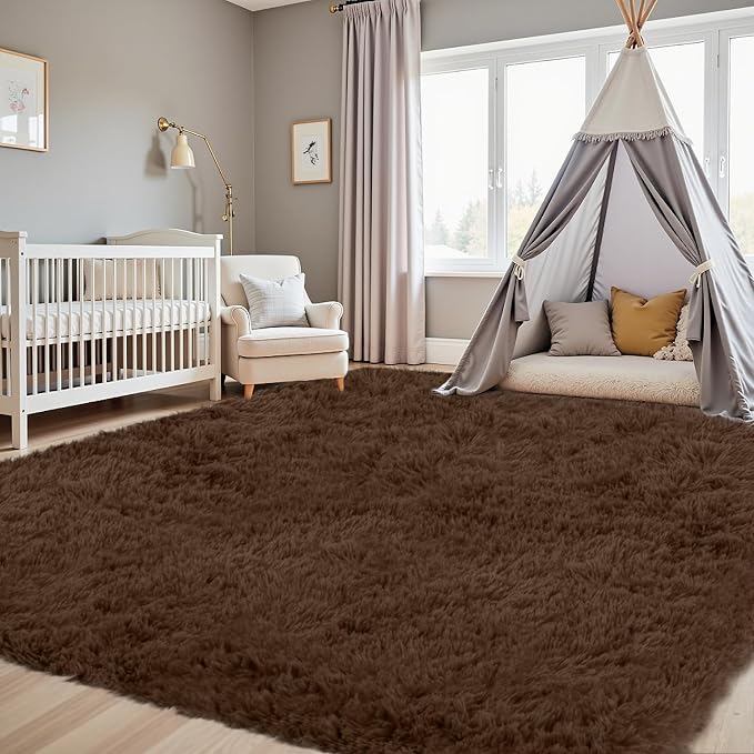 4x6 Fluffy Shag Area Rugs for Living Room Bedroom: Soft Plush Carpet Brown | - Image 9