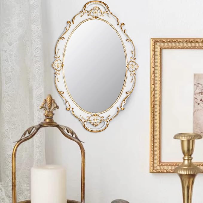 YCHMIR Vintage Mirror Small Wall Mirror 14.5 x 10 inchs Oval White - Image 3