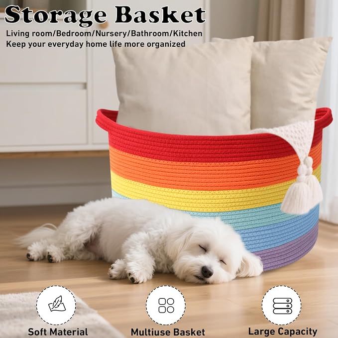 90L Large Blanket Basket, 21.7"L x 21.7"W x 13.8"H Rope Woven Baskets - Image 6